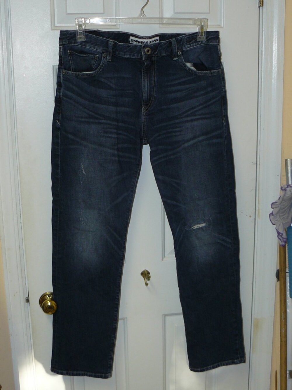 Express Mens Distressed Denim Blue Jeans Rocco Slim Fit Straight Leg 34 x 32